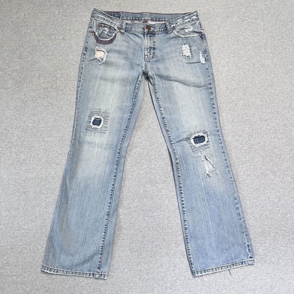 Vintage American Eagle Jeans Womens 10 Blue Hipster Bootcut Patched Distressed